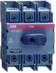 Рубильник OT100F3 до 100А 3х-полюсный для установки на DIN-рейку или монтажная плата (с резерв. ручкой), 1SCA105004R1001