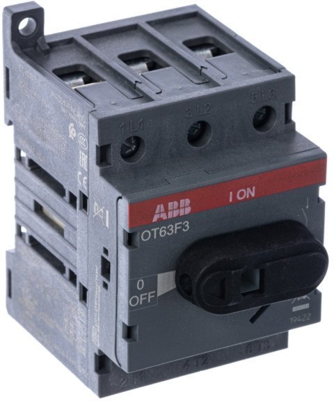 Рубильник OT63F3 до 63А 3х-полюсный для установки на DIN-рейку или монтажную плату (с резерв. ручкой), 1SCA105332R1001 в Екатеринбурге