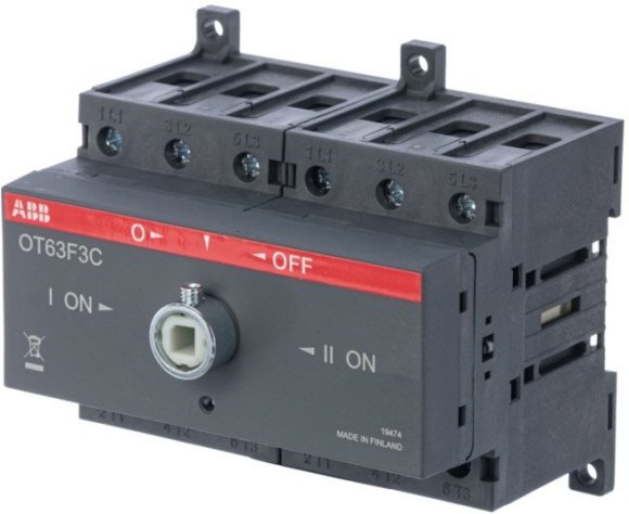 Реверсивный рубильник OT63F3C до 63А 3-полюсный для установки на DIN-рейку или монтажную плату (без ручки), 1SCA105338R1001 в Екатеринбурге