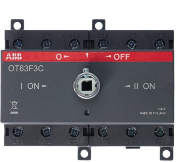 Реверсивный рубильник OT63F3C до 63А 3-полюсный для установки на DIN-рейку или монтажную плату (без ручки), 1SCA105338R1001 в Екатеринбурге