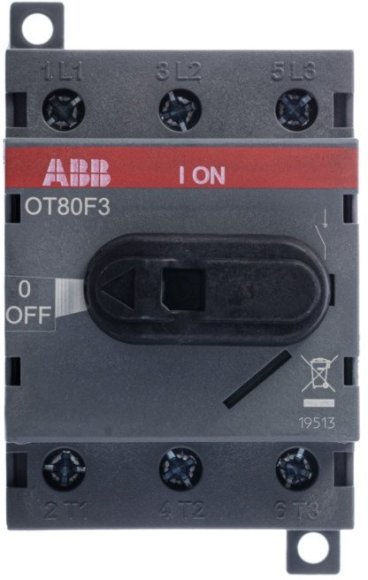 Рубильник OT80F3 до 80А 3х-полюсный для установки на DIN-рейку или монтажную плату (с резерв. ручкой), 1SCA105798R1001 в Екатеринбурге
