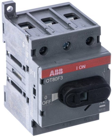Рубильник OT80F3 до 80А 3х-полюсный для установки на DIN-рейку или монтажную плату (с резерв. ручкой), 1SCA105798R1001 в Екатеринбурге