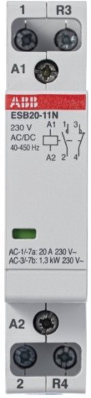 Модульный контактор ABB ESB20 1НО+1НЗ 20А 230В AC/DC, 1SBE121111R0611 в Екатеринбурге